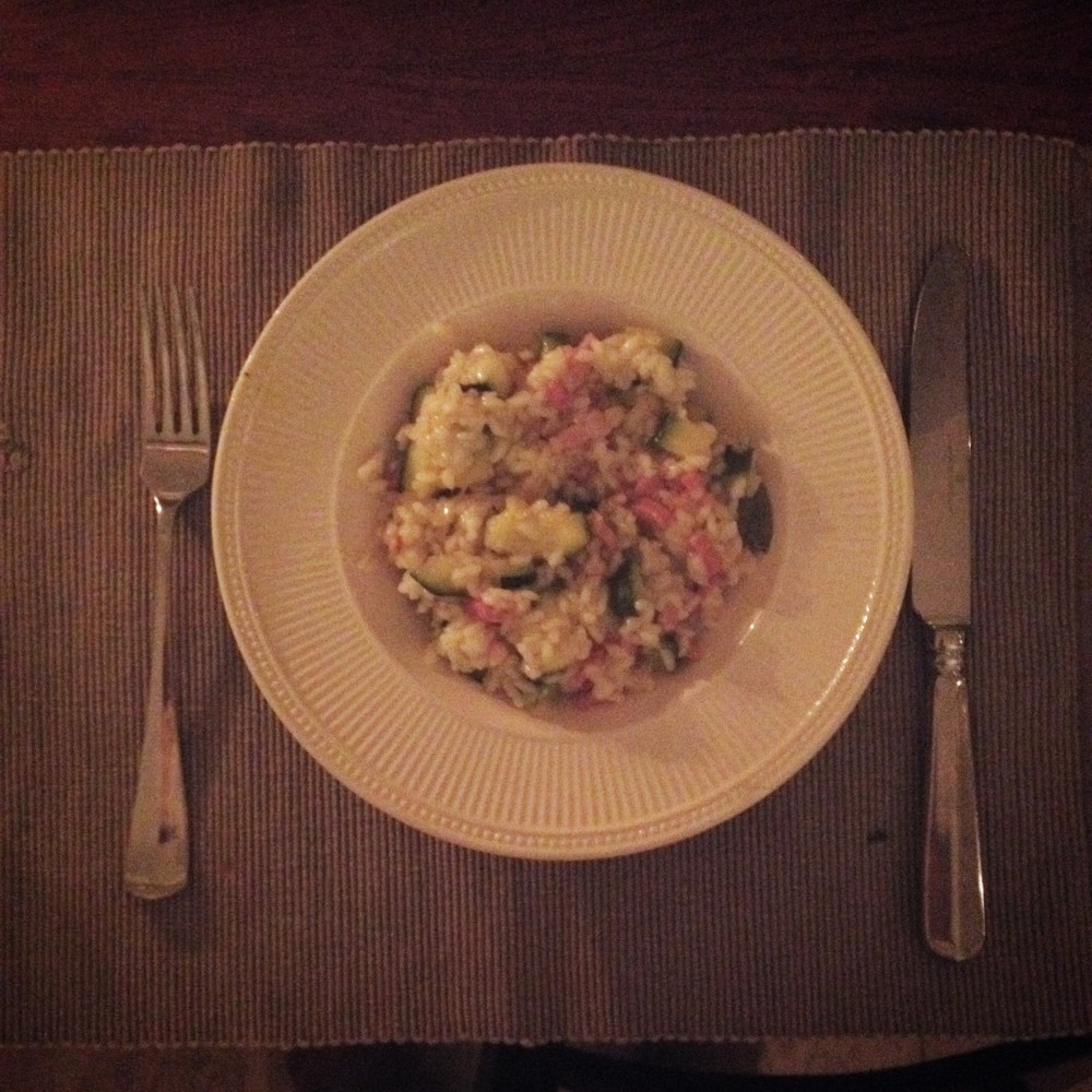 Risotto with bacon and zucchini