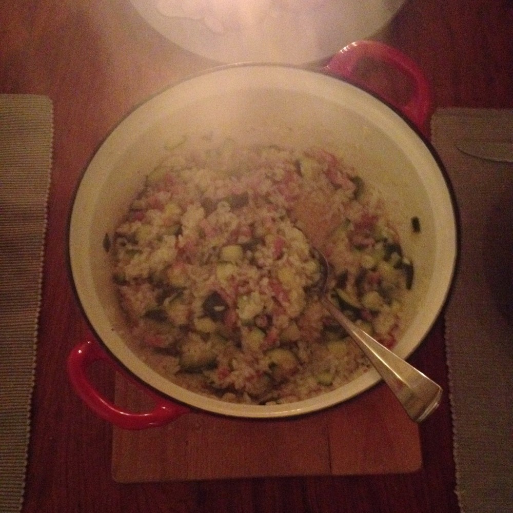 Risotto with bacon and zucchini